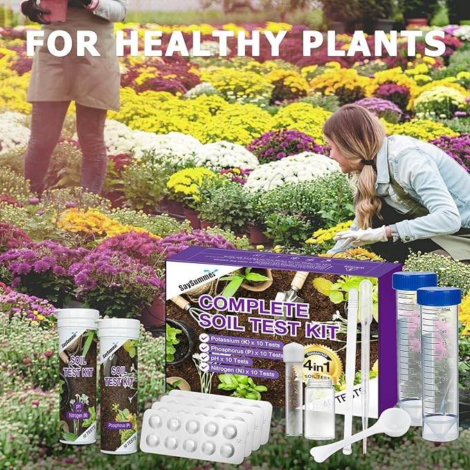 Garden Soil Test Kit Testing Soil: 80 Tests in Total 4 in 1 Soil Testing kit for Garden Lawn Flower Vegetable Testing pH Phosphorus Potassium Nitrogen