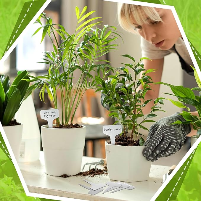 Hicarer 48 Pcs Metal Plant Labels Weatherproof Garden Markers 4" x 2.4" Engraving Stainless Steel 304 T-Type Plant Tags Reusable Nursery Tags for Outdoor Garden Greenhouse Vegetables Herb Flower Seed