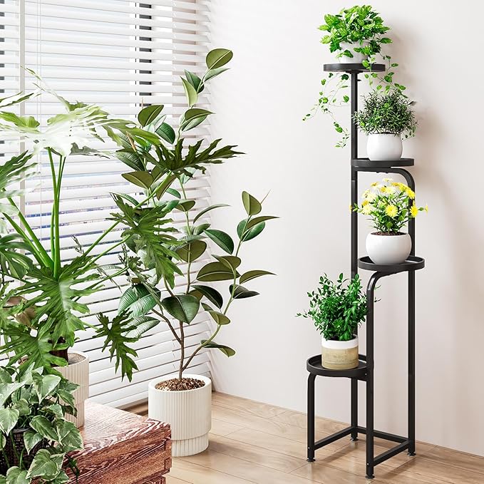 INGIORDAR Plant Stand Indoor Outdoor 4 Tier Metal Plant Shelf for Multiple Plants Corner Flower Holders for Living Room Balcony Bedroom Patio Garden, Black (Black, 4-Tier)
