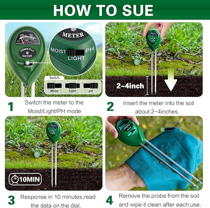 Soil Moisture Soil Tester PH Meter Plant Monitor Sensor for Gardening, Farming Lawn,Test Kit Tool, Digital Plant Probe for Indoor and Outdoor Plants No Batteries Required