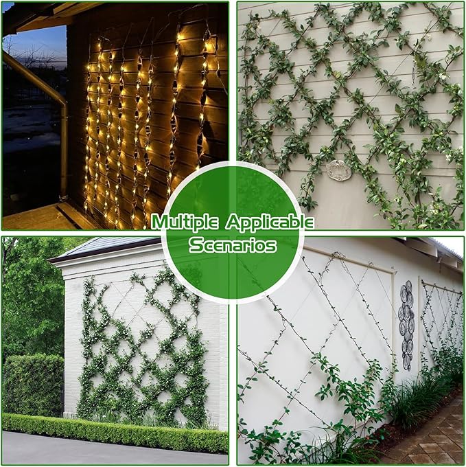 Trellis Wire for Climbing Plants Outdoor, 30 Set Wall Wire Trellis Kit with 1/8" x 164ft Stainless Steel Cable, T316 Espalier System Cable Trellis Kit with Adjustable Spacing Vines Green Wall