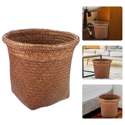 NUOBESTY Woven Trash can Trash can Straw Rattan Garbage bin Waste Basket Planter Basket for Home Kitchen Bedroom Bathroom Motion Sensor Office Slim