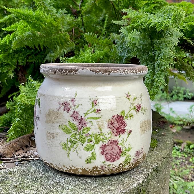 Dosayes Flower Pot,Vintage Ceramic Pot for Planter with Drainage Holes, 6.29 inch Ice Crack Glazed Indoor Planters Pot for Indoor,Tuscan Home Decor,Gardening Gifts (Garden)