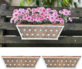 LaLaGreen Window Boxes Planter (2 Pack, 16 Inch) White Metal Rectangular Wall Planters with Coco Liner, Horse Trough Deck Railing for Outdoor Plants Holder, Modern Rail, Balcony, Fence, Porch Patio