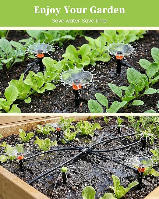 RAINPOINT Drip Irrigation System, Quick-Connect Garden Watering System Kit with Adjustable Emitters for Greenhouse, Garden Grid, Raised Bed, Potted Plants (15 ft Main Tubing + 25 ft Irrigation Tubing)