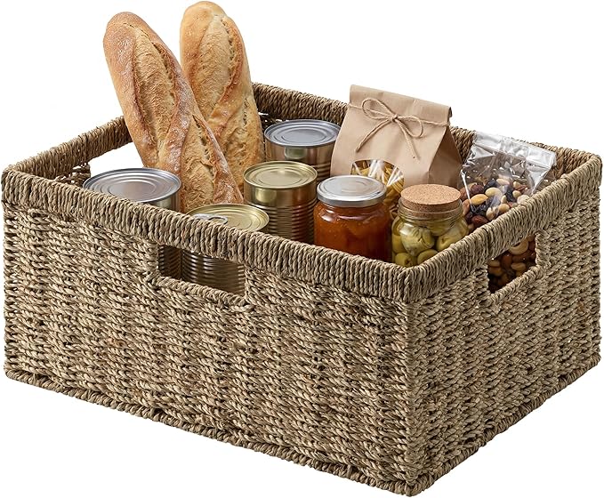 StorageWorks Extra Large Wicker Baskets for Organizing, Seagrass Storage Basket with Built-in Handles, 1 Pack