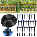 HIRALIY 100FT Garden Watering System, Automatic Drip Irrigation Kit with Adjustable Flow Nozzles, 5-Way Connector, Plastic Material, Modern Style, Ideal for Lawn, Patio, Garden, Raised Bed