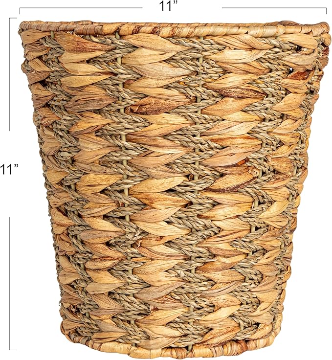 Household Essentials Water Hyacinth and Seagrass Round Waste Basket, Natural