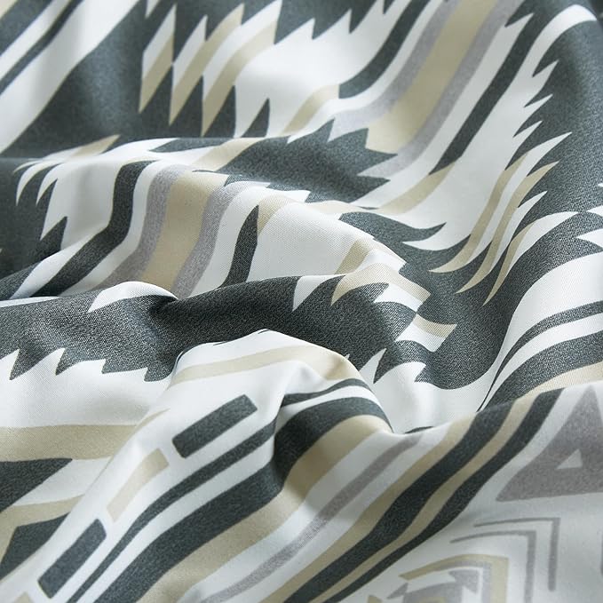 Chezmoi Collection Zella 3-Piece Southwestern Geometric Motif Comforter Set - Multicolor Gray White Light Brown Printed Washed Microfiber Bedding, Queen