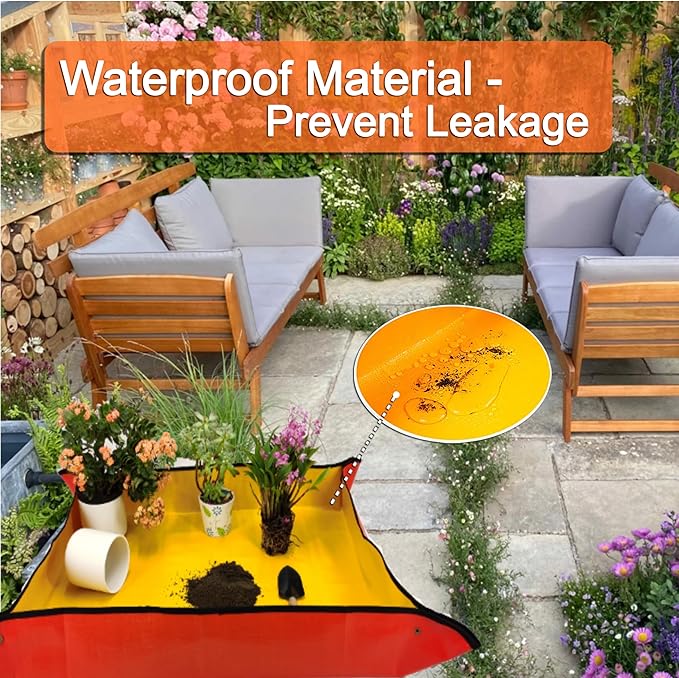39"x30" Orange Thickened Repotting Mat for Plant Transplanting, Waterproof Tray for Potting Soil Mess Control, Portable Gardening Mat with Protective Gloves, Best Gift for Gardeners