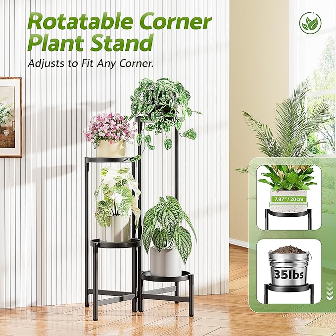 Tiered Plant Stand Indoor for Multiple Large Planter, 4 Tier Metal Corner Plant Stands Outdoor, Heavy Duty Planter Pot Holder Flower Stand, Floding Tall Display Racks for Patio Balcony Porch
