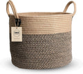 ZOES HOMEWARE 14"x12" Natural Jute Rope Woven Storage Basket with Handles for Plant, Blankets,Toys,Clothes,Shoes - Living Room Home Decor,Multifunctional Basket for Organizer,Picnic,Artificial Tree