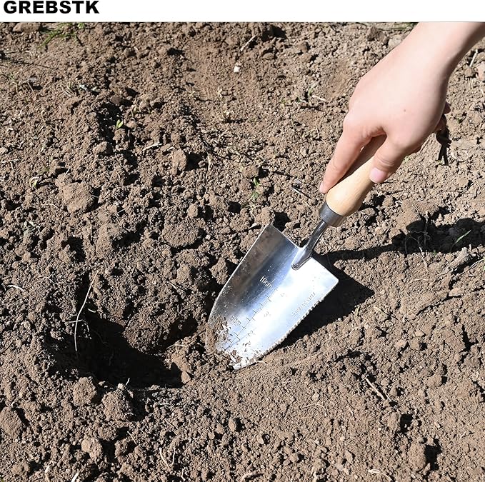 GREBSTK Gardening Shovels Stainless Steel Transplanter Garden Trowel Depth Marker Measurements Shovel Weeding Tool