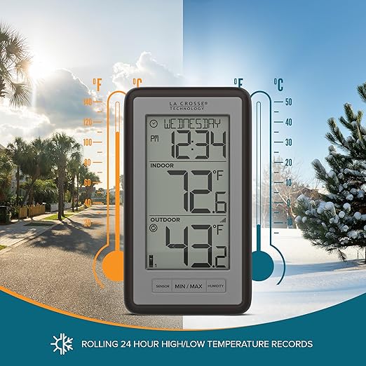 La Crosse Technology WS-9160UV3 Digital Indoor Outdoor Thermometer Wireless - Multi-Format Remote Temperature Sensor, Temperature Humidity Monitor with Manual Settings and 24-hr Display