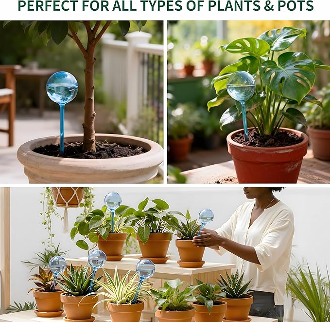 Soilagua 6-Pack Plastic Small Plant Watering Globes, Premium PVC Shatter-Resistant Plant Waterer, Self Watering Planter Insert with Tapered Opening, Automatic Watering Spikes for Daily & Vacation