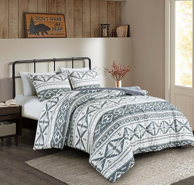 Chezmoi Collection Zella 2-Piece Southwestern Geometric Motif Comforter Set - Multicolor Gray White Light Brown Printed Washed Microfiber Bedding, Twin