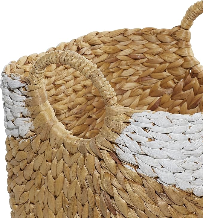Deco 79 Seagrass Handmade Two Toned Storage Basket with Handles, Set of 3 19", 17", 15"W, Brown