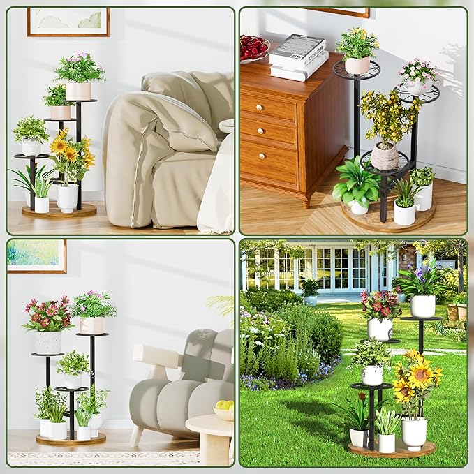 Metal Black Plant Stand Indoor Outdoor,3 Tier Tall Flower Pot Holder Potted Display Rack Shelf, Heavy Duty Plant Shelf for Patio Garden Balcony Living Room Bedroom - BlackS