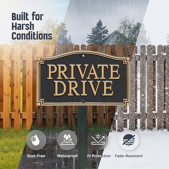 SmartSign “Private Drive” GardenBoss Statement Plaque | 5.75" x 9.5" Aluminum Plaque with 18" Black Lawn Stake, Made in USA
