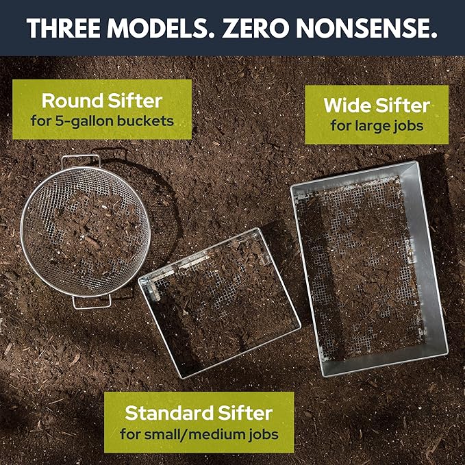 Soil Sifter, Wide Size (17.5 x 11.5 inches) with 1/4-inch Mesh, Garden Sieve for Dirt, Sand, Rocks, and Compost