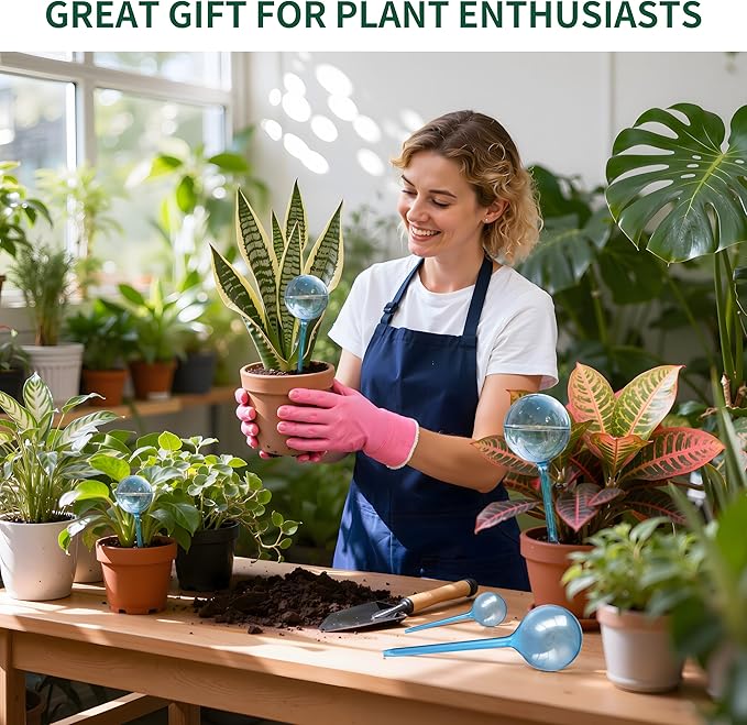 Soilagua 6-Pack Plastic Small Plant Watering Globes, Premium PVC Shatter-Resistant Plant Waterer, Self Watering Planter Insert with Tapered Opening, Automatic Watering Spikes for Daily & Vacation