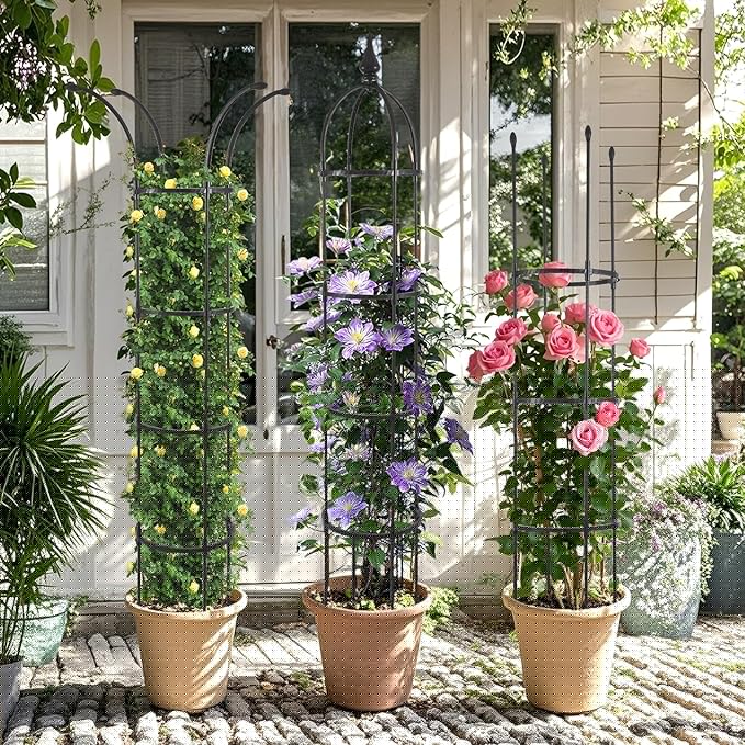 WellSign Obelisk Trellis for Climbing Plants Outdoor 6.6ft, Garden Tower Trellis for Potted Plants Indoor with Twist Tie, Clips and Butterflies Rustproof Coated Metal Support for Vines Rose 2Pack