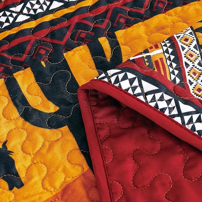 Chezmoi Collection Rodeo 2-Piece Southwestern Sunset Cowboys Quilt Set Twin - Multicolor Red Orange Black White Printed Microfiber Lightweight Bedspread Set for All Season