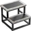 SZLHANJZ Step Stools for Kids Adults, Heavy Duty Stepping Stools Bed Steps for High Beds, Non-Slip Metal and Wooden 2 Steps Foot Stool for Bedside Kitchen, Round Corner, 500 Lbs Capacity, Gray Pattern