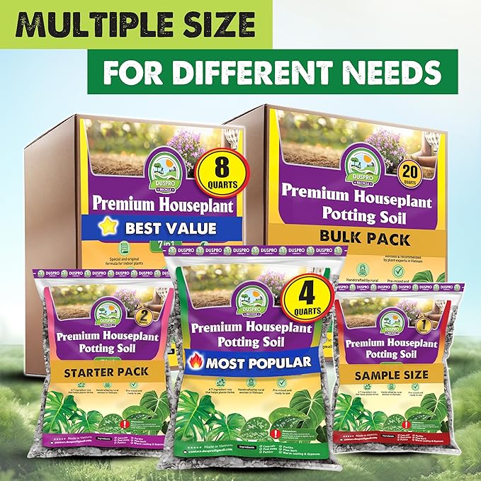 DUSPRO Recycle 4QRT Pre-Mixed House Plant Potting Mix 7in1 with Potting Soil Indoor Plants, Tropical Indoor Potting Soil with Pine Bark, Pumice, Coco Coir, Perlite, Worm Castings, Gypsum, Peat Moss