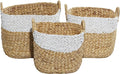 Deco 79 Seagrass Handmade Two Toned Storage Basket with Handles, Set of 3 19", 17", 15"W, Brown