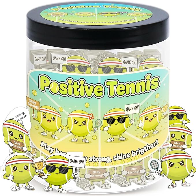Positive Tennis Jar with 60 Affirmation Cards, Inspirational Tennis Gifts for Women and Men, Fun Motivation Jar for Tennis Lovers, Coach Appreciation Present, Cool Decor for Girls and Sports Fans