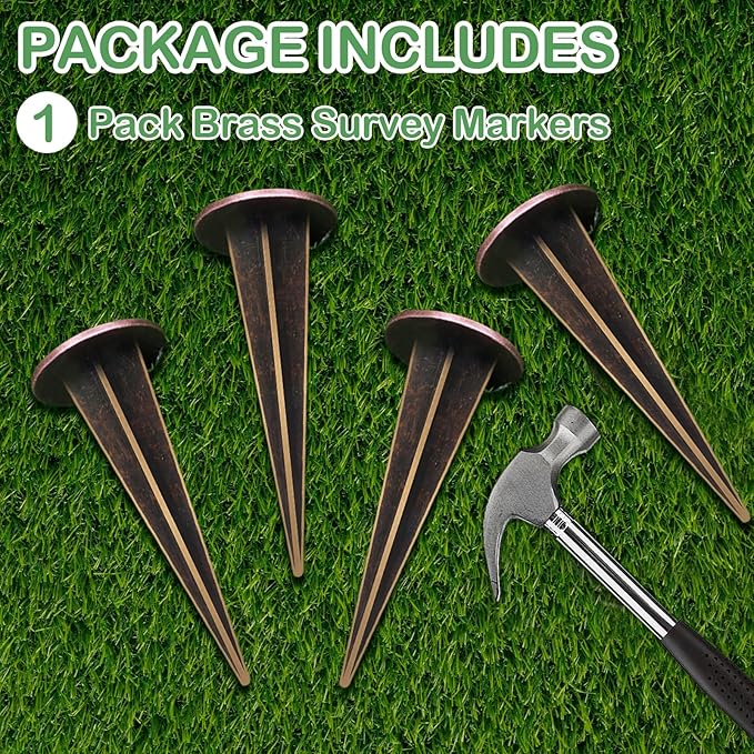 1 Pack Permanent Property Line Markers, 7x3 Inch Boundary Markers for Property Land Survey Stakes Heavy Duty Brass Survey Pin for Home Depot Septic Tank Yard Paver Ground Landscape Surveying