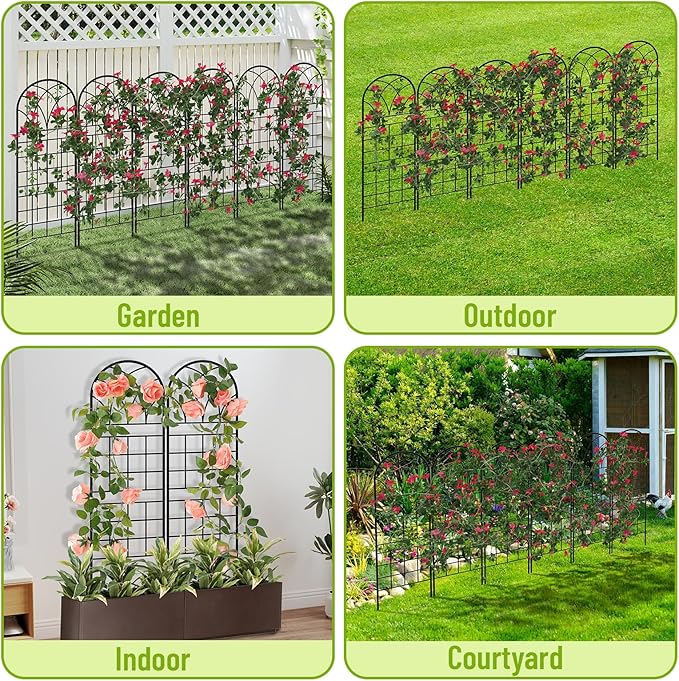 Garden Trellis for Climbing Plants, 6 Pack 75.6" Wx 64.6" H Rustproof Flower Trellis with Black Coating, Outdoor Climbing Rose Trellis Cucumbers Support for Courtyards Lawns (Square Grid, 6 Pieces)
