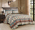 Chezmoi Collection Sanse 3-Piece Southwestern Geometric Motif Quilt Set - Multicolor Red Brown Blue Cream Printed Microfiber Lightweight Quilted Bedspread Set, Queen (100" x 95")