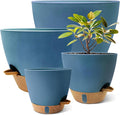 MNKXL 12"/10"/9"/8" Self Watering Pots with Visual Water Window,Extra Large Self Watering Plant Pots with Drainage Holes & Saucers,Blue Planters for Indoor Plants,4-Pack