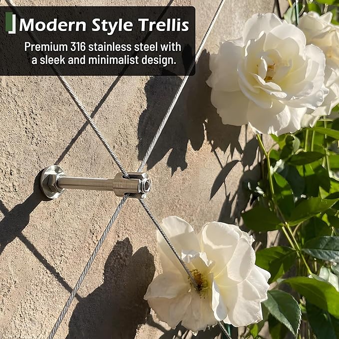 Wire Trellis for Climbing Plants Outdoor, 12-Set Wall Wire Trellis Kit with 5/64"(2mm) x 53ft Stainless Steel Cable, T316 Espalier System for Fence and Garden DIY Projects