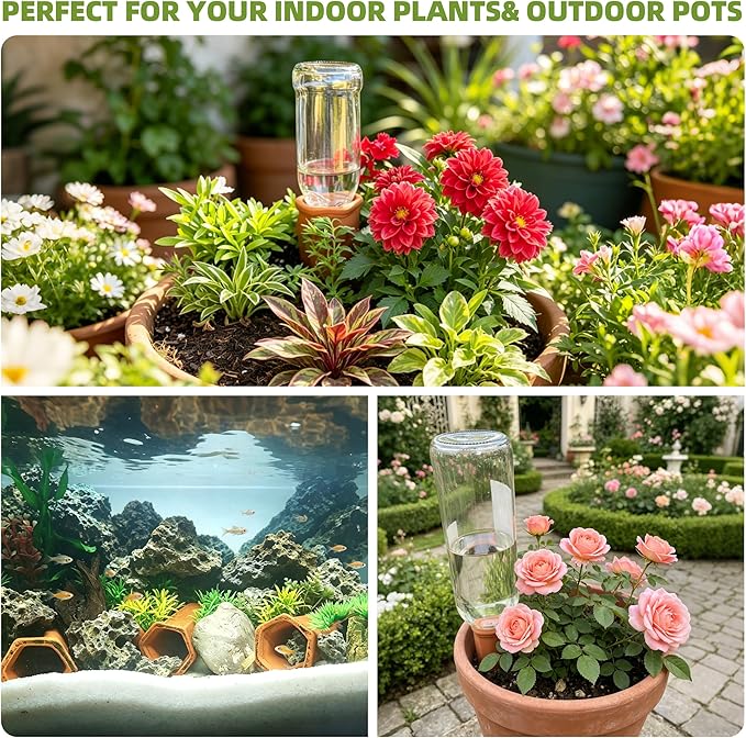 Tcamp 15 Pack Terracotta Watering Spikes, Plant Watering Devices Wine Bottle Automatic Plant Self Watering Spikes for Vacations, Self-Watering Stakes for Indoor Outdoor Plants