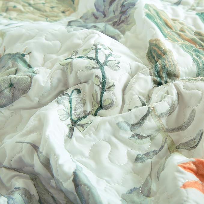 Chezmoi Collection Gregory 3-Piece Southwestern Serene Desert Quilt Set - Green Blue Cactus Succulent Plant Printed Microfiber Lightweight Quilted Bedspread Set, Queen (100" x 95")