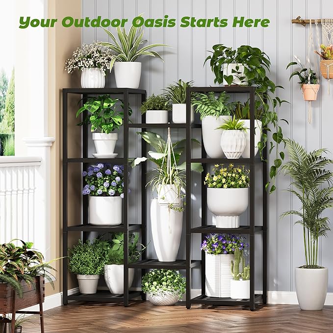 Plant Stand Indoor Outdoor,10 Tier Tall Metal Plant Stands Holder,Heavy Duty Wrought Iron Plant Shelves for Multi Large Pots,Black Tiered Flower Display Riser for Living Room,Patio,Balcony