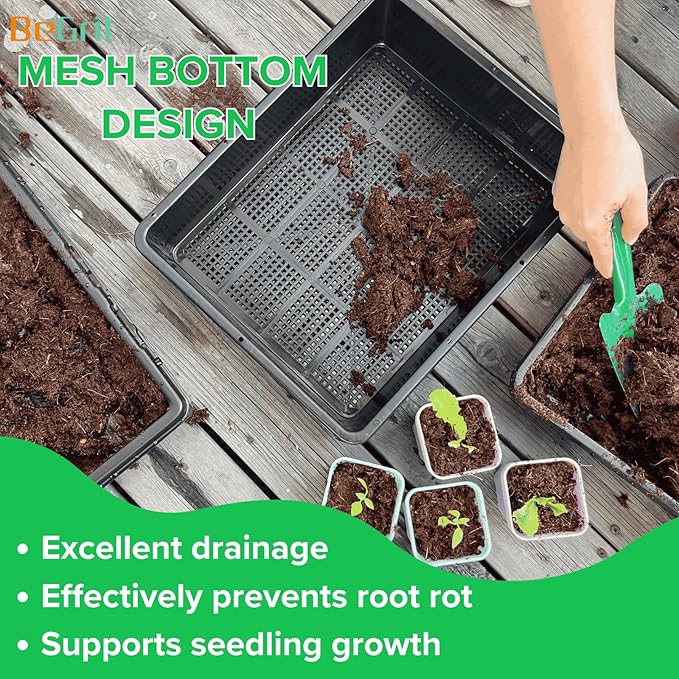 BeGrit Seed Starter Trays Mesh Tray 10-Pack 15x12 inch Plastic Plant Trays Garden Seedling Starter Kit Succulent Transport Pots Bonsai Training Pots