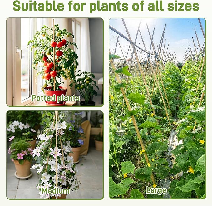 0.32”-0.4"/18Inch Garden Stakes, Natural Bamboo Sticks Plant Stakes for Indoor and Outdoor Plants，Poles for Tomatoes, Beans, Potted Plants(50Pcs)…
