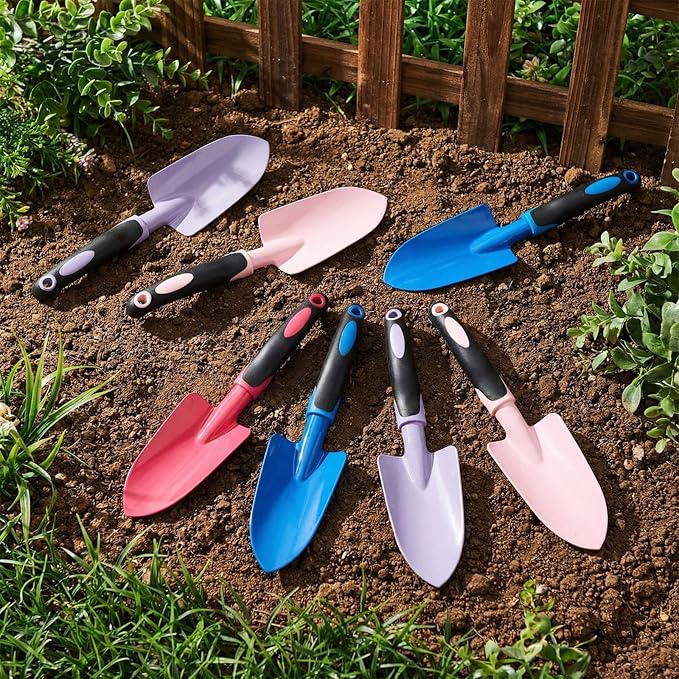 Yaocom 12 Pcs Garden Shovel Aluminum Alloy Heavy Duty Trowel Small Digging Shovels Metal Hand Trowel Spade with Soft Handle for Garden Lawn Yard Planting Tool (Wide Shovel,Fuchsia,Purple,Blue,Pink)
