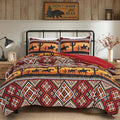Chezmoi Collection Barrett 3-Piece Southwestern Sunset Cowboys Comforter Set - Multicolor Red Orange Black White Printed Washed Microfiber Bedding, Full