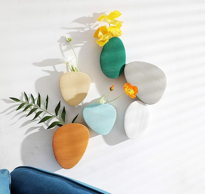 6 Pcs Wall Succulent Planters, Ceramic Wall Mount Planter Holder, Decorative Hanging Plant Pots Flower Vase for Indoor, Outdoor (Modern Color）