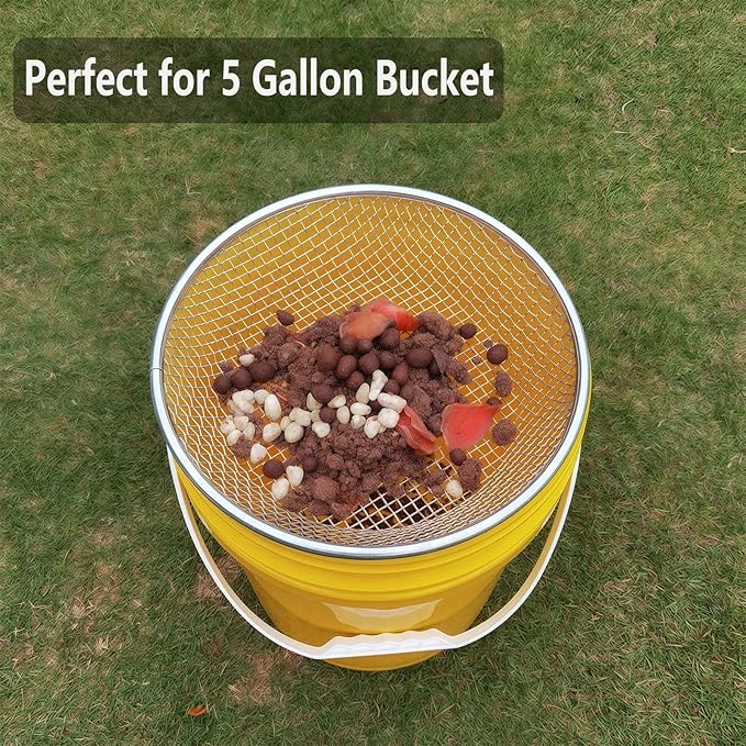 3 Pack Gardening Sand Soil Compost Sifter Perfect for 5 Gallon Bucket, 1/4 inch Mesh, 1/8 inch Mesh, 3/8 inch Mesh