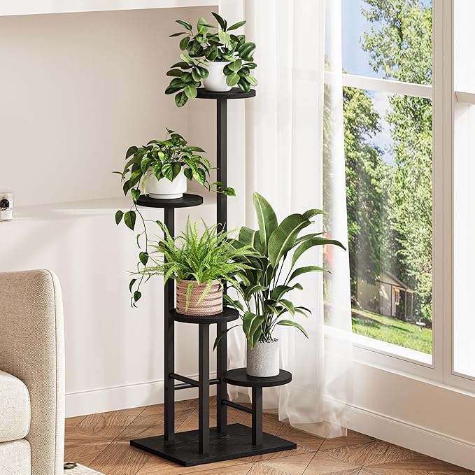 5 Tier Plant Stand Indoor, Corner Plant Shelf, Plant Shelves Organizer, Flower Stand for Multiple Plants, Tall Wood Plant Shelf Holder for Indoor, for Living Room, Balcony GPS108BW