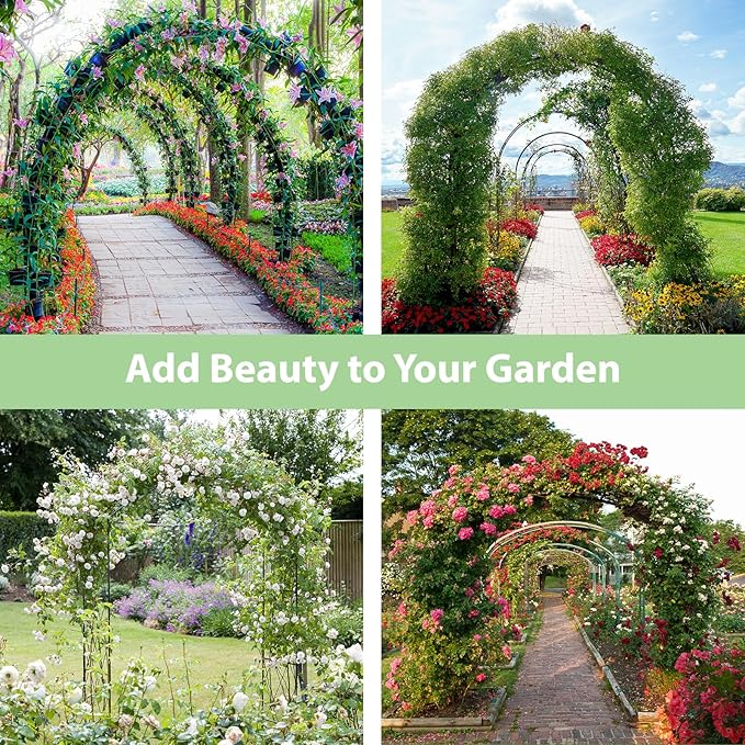 RUBFAC 7.8ft Metal Garden Arch Trellis for Climbing Plants Outdoor, Garden Arbors and Arches, Halloween Archway for Pumpkin Balloon Rose Vines Wedding Christmas Birthday Party Decorations, Army Green