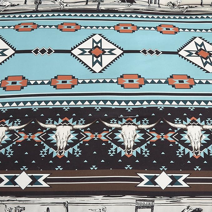 Chezmoi Collection Sawyer 3-Piece Southwestern Cowboys Rodeo Comforter Set - Multicolor Blue Brown Beige Clay Printed Washed Microfiber Bedding, King
