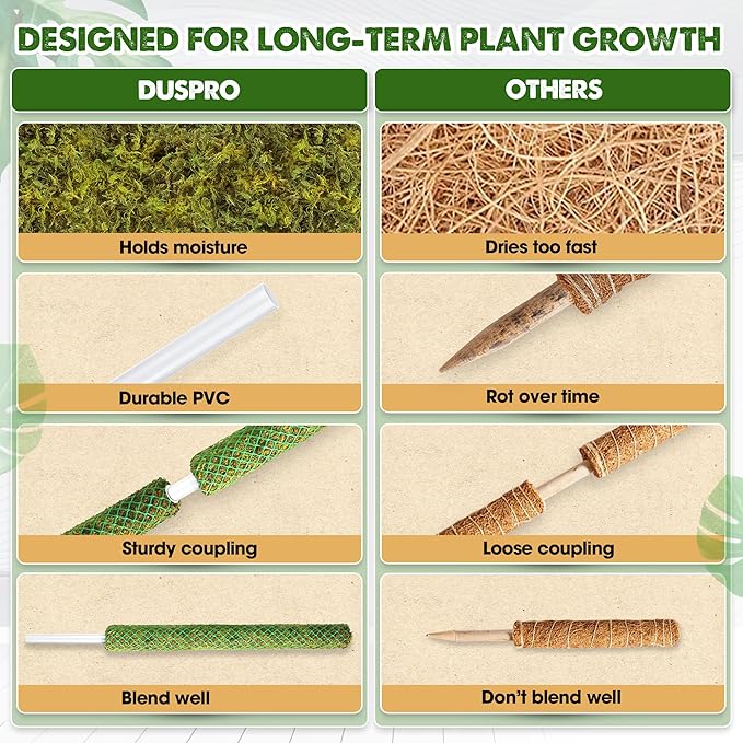 DUSPRO 2 Pack 22" Green Stackable Mesh Moss Pole for Plants – Extendable Up to 39", Natural Forest Moss Pole Monstera Plant Support, Moss Stick for Climbing Plants, Indoor Plant Stakes Accessories