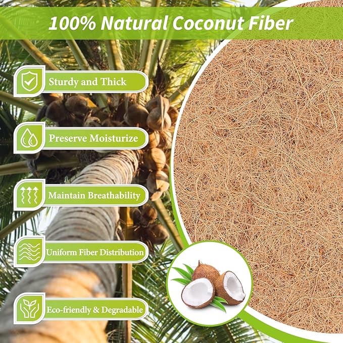 Legigo 12X40 Inch Natural Coco Liner Roll, Coconut Liners for Planter Window Box Hanging Basket, Coconut Coir Roll Coco Fiber Mat for Garden Decoration DIY Moss Poles Pet Pad Reptiles Carpet